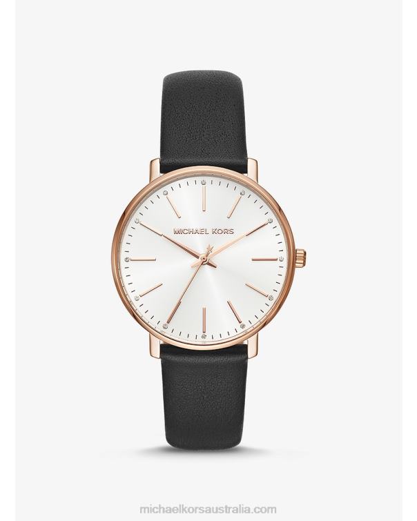 Women Rose Gold 4T06F2431 Pyper and Leather Watch Michael Kors