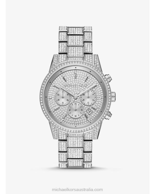 Women Silver 4T06F2417 Ritz Pave Watch Michael Kors