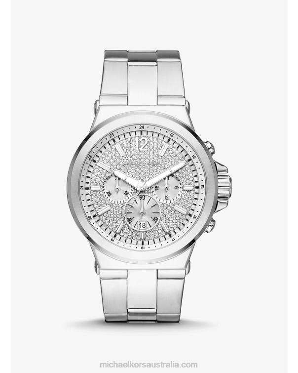 Women Silver 4T06F2427 Oversized Dylan Pave Watch Michael Kors