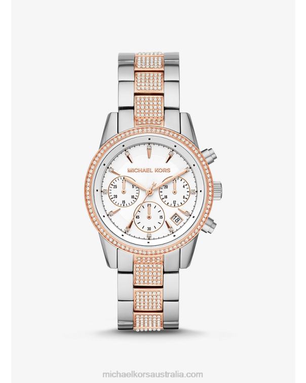 Women Two Tone 4T06F2382 Ritz Pave Watch Michael Kors