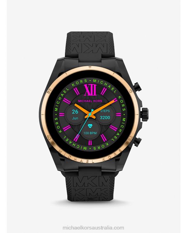 Women Black/Gold 4T06F2349 Gen 6 Bradshawand Logo Silicone Smartwatch Michael Kors